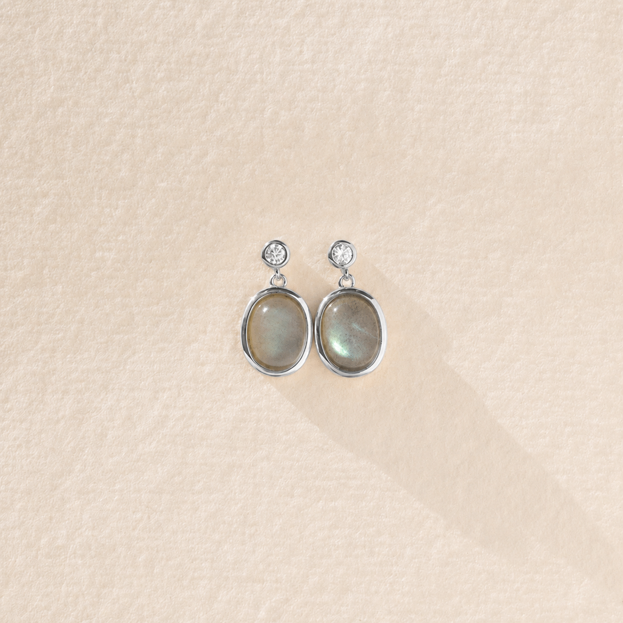 Moonstone Drop Earrings with Diamond Stud