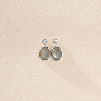 Moonstone Drop Earrings with Diamond Stud