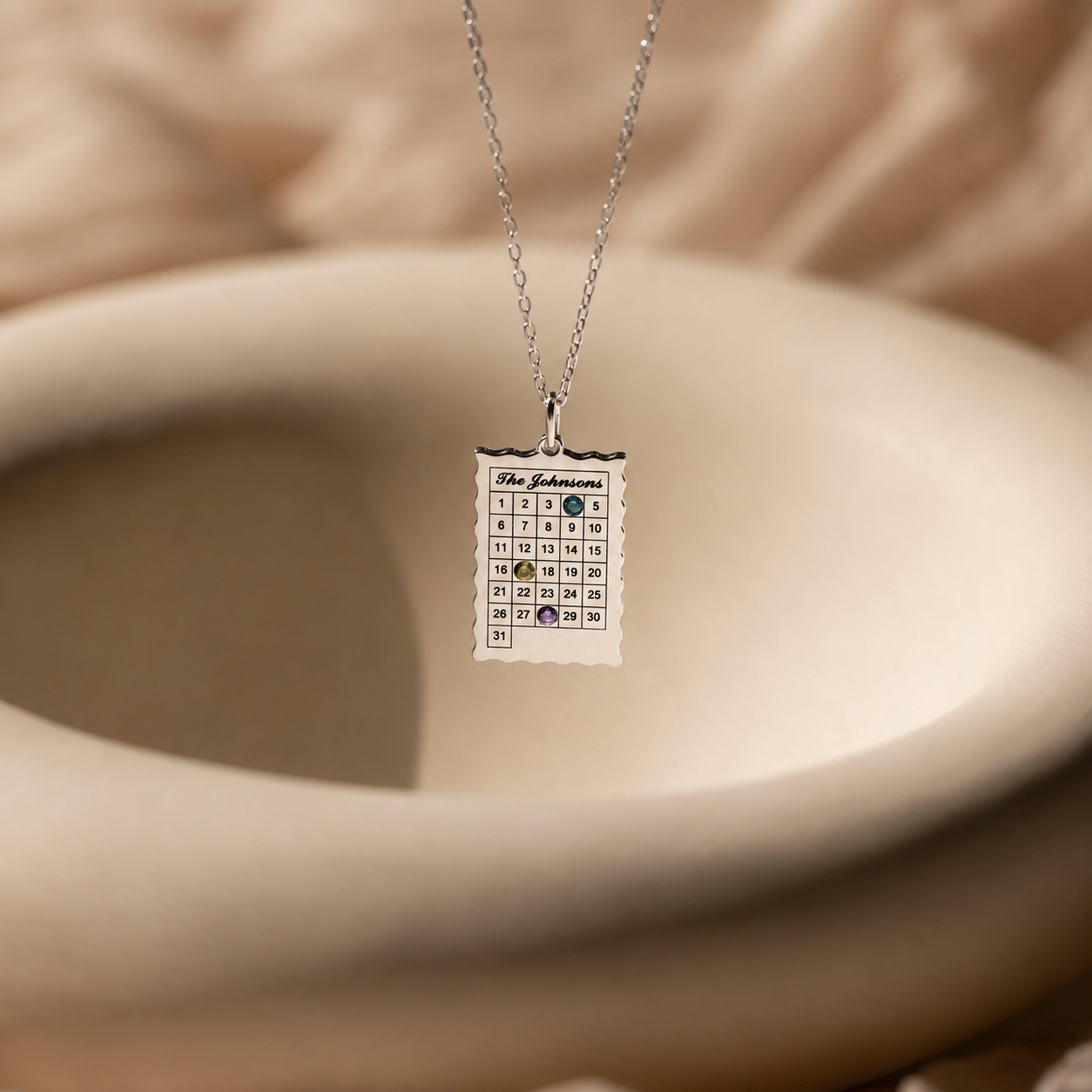 Calendar Birthstone Charm Necklace