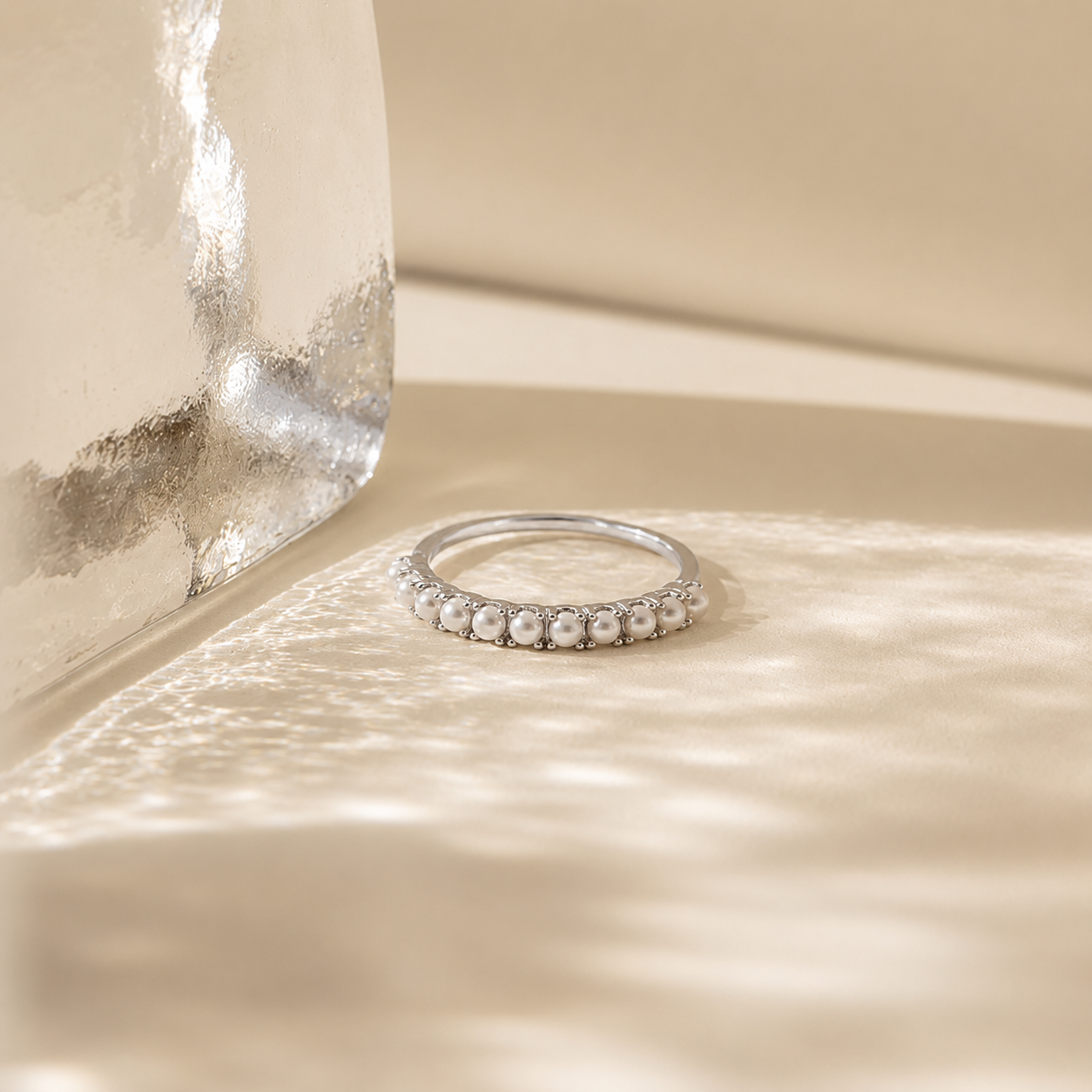 Crescent Pearl Stacking Ring
