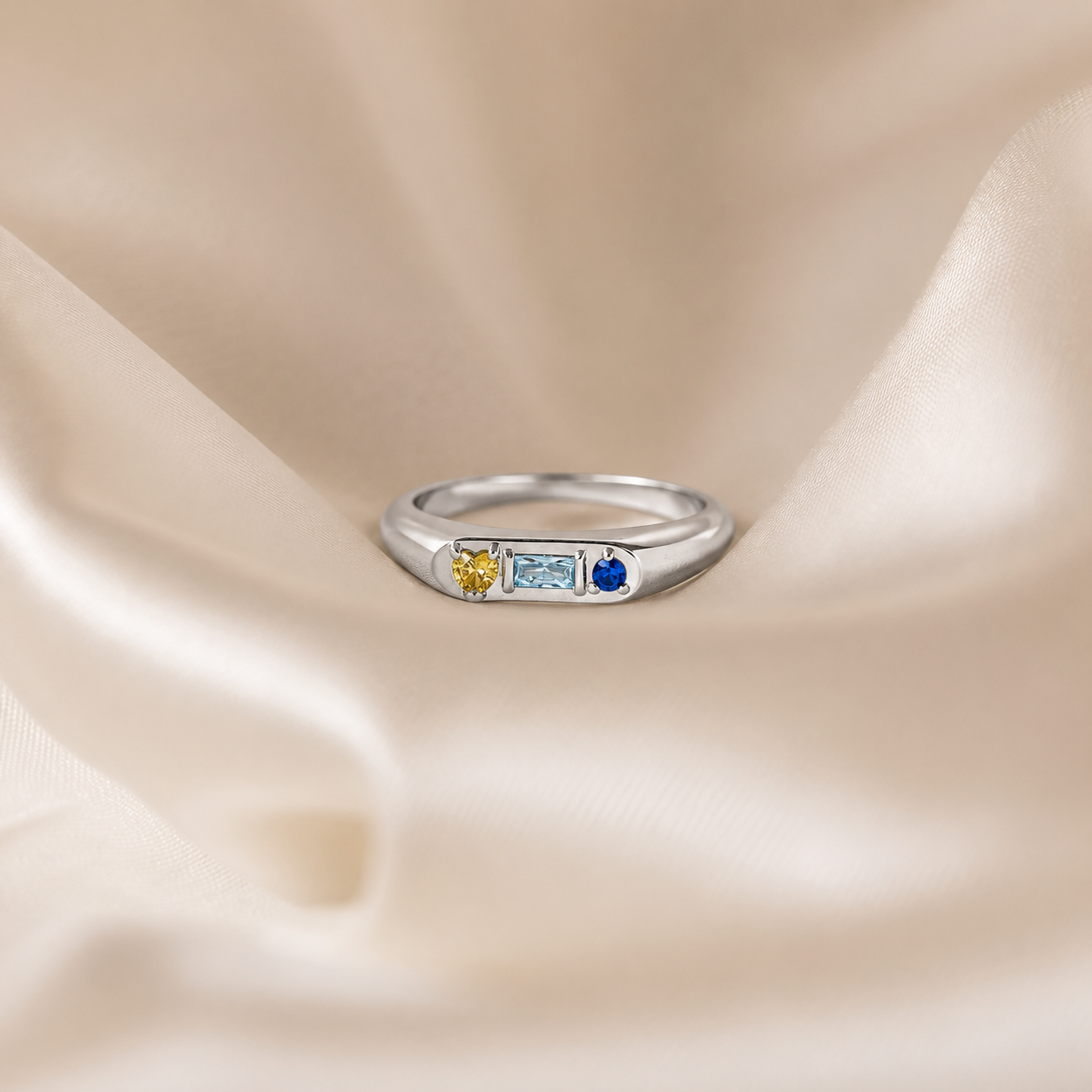 Tri-Gemstone Birthstone Signet Ring