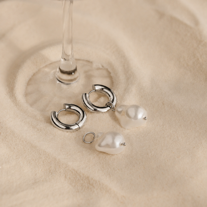 Baroque Pearl Drop Hoop Earrings
