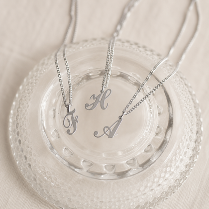 Old English Initial Necklace with Curb Chain