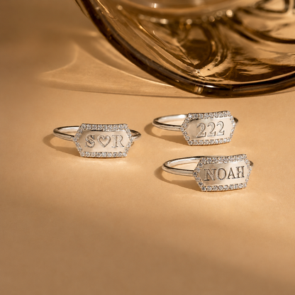 Engraved Hexagon Ring