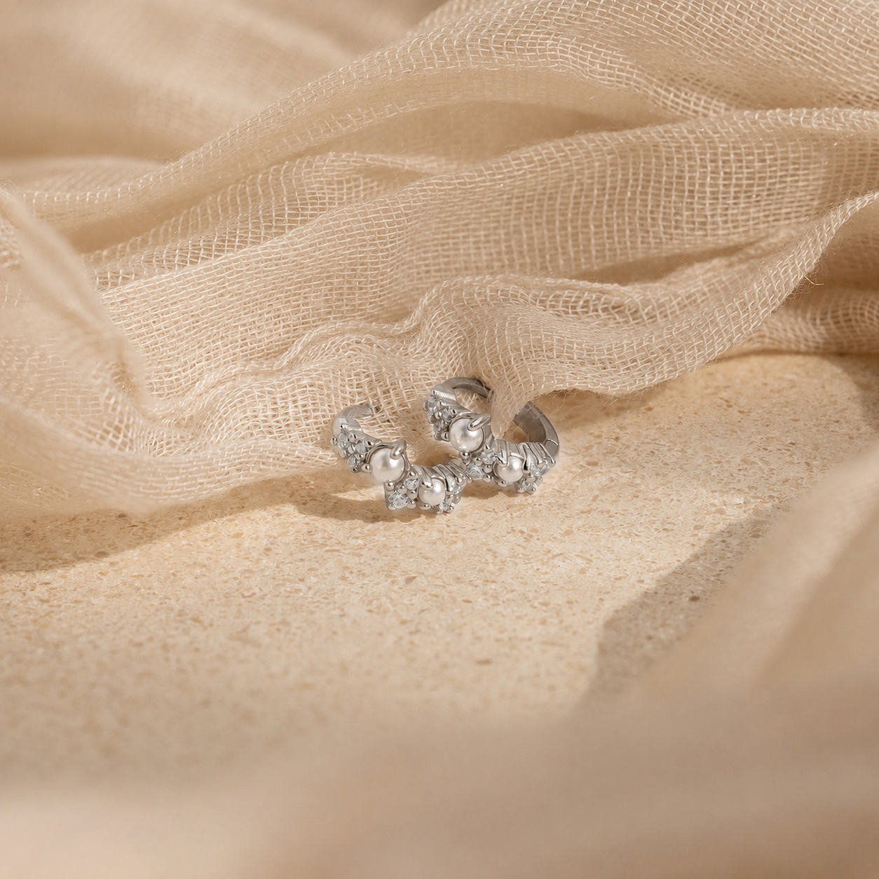 Pearl Diamond Cluster Huggies