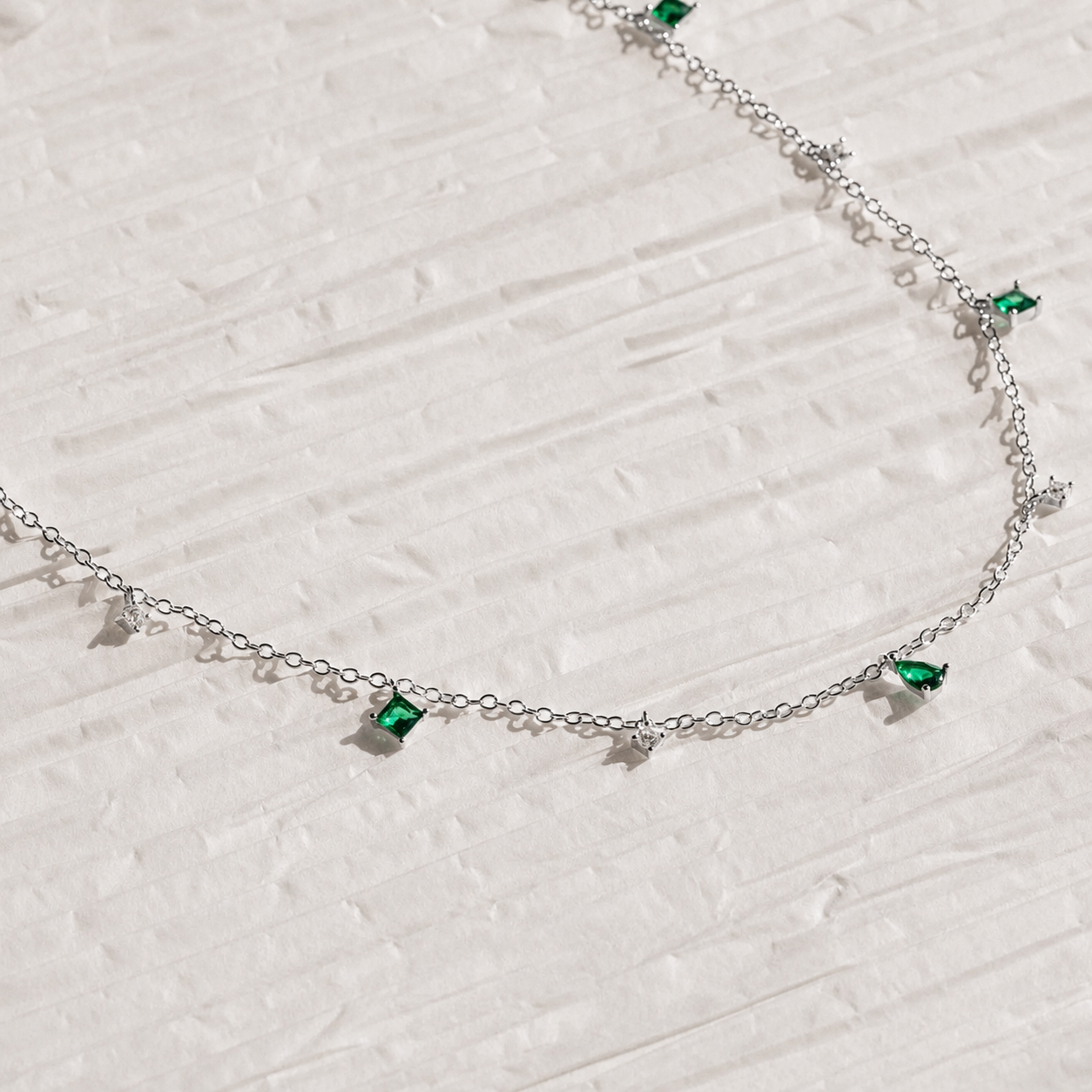 Emerald Diamond Station Necklace
