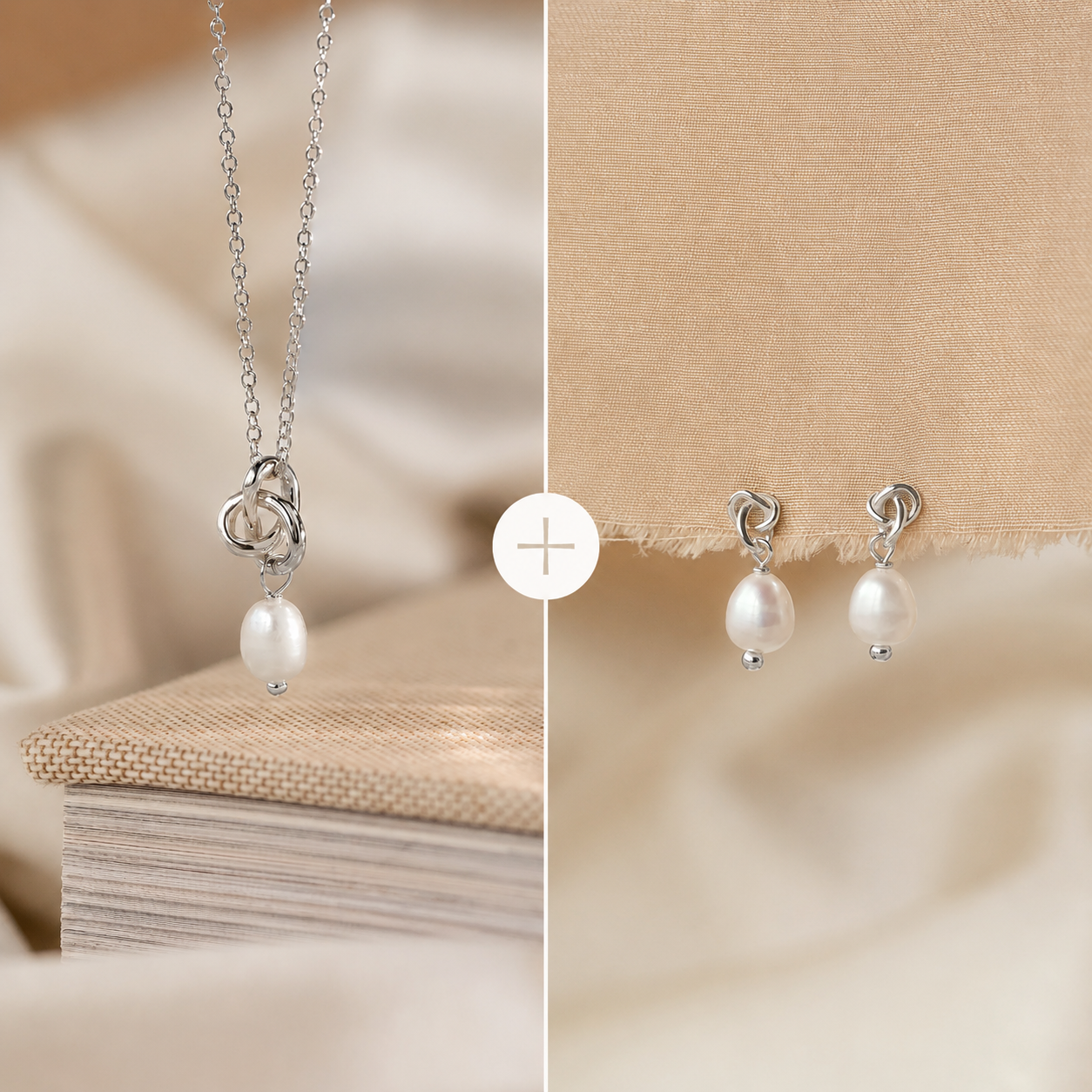 Knot Pearl Necklace & Earrings Set