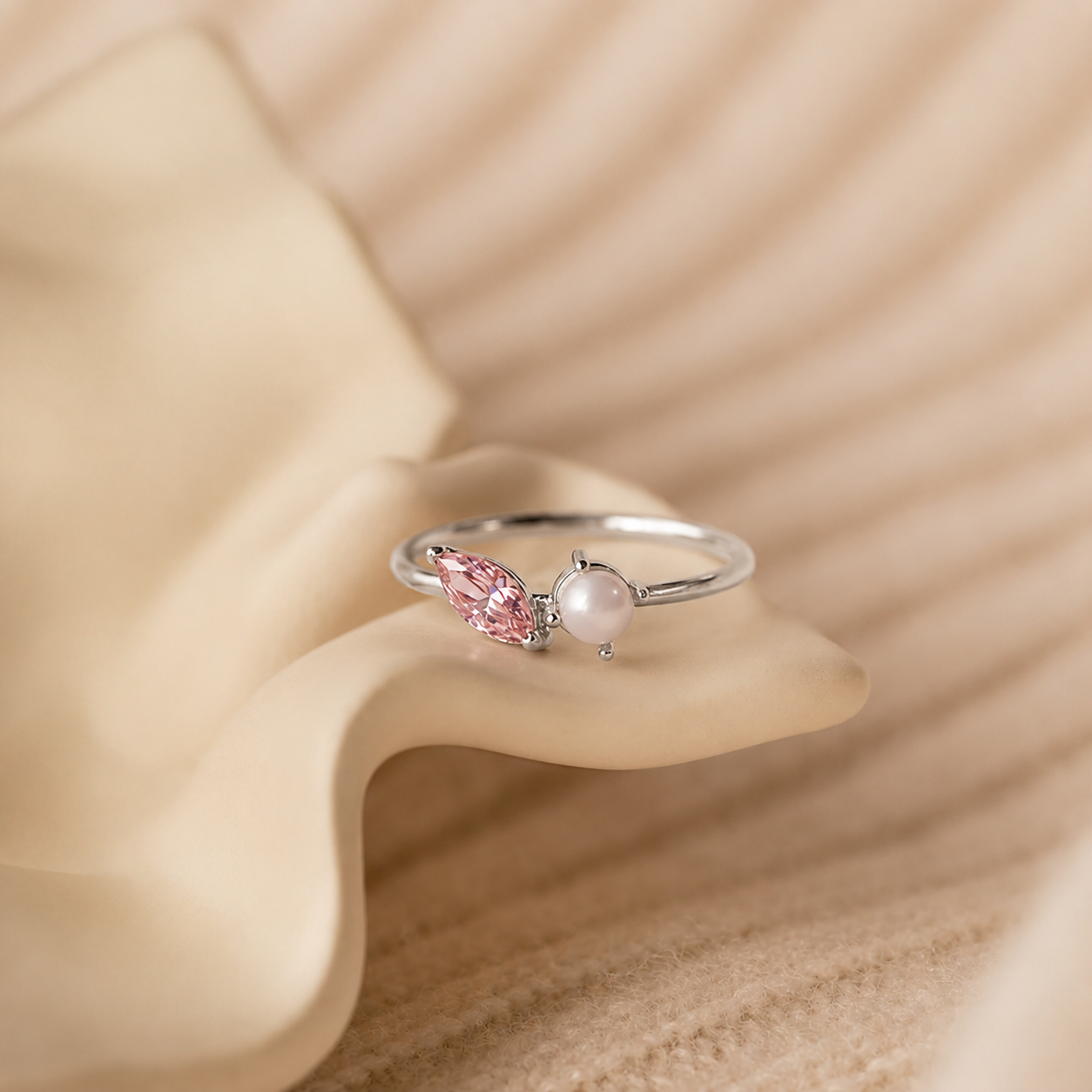 Marquise Birthstone & Pearl Stackable Ring