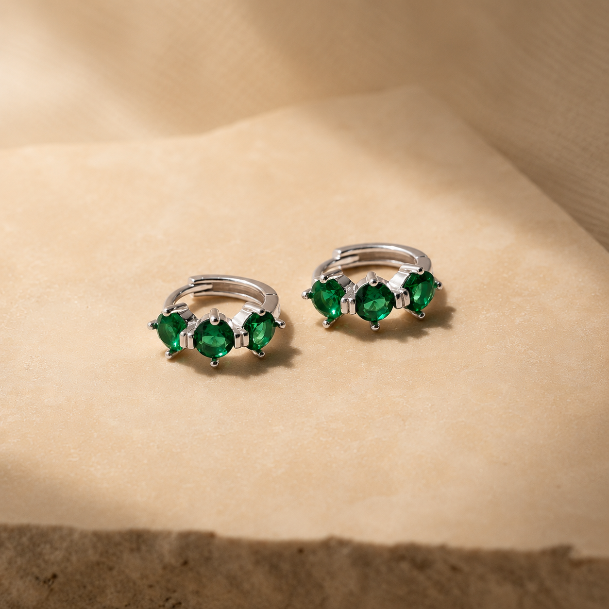 Triple Ruby Birthstone Huggies