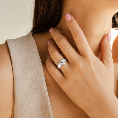 Traditional Initial Heart Signet Ring