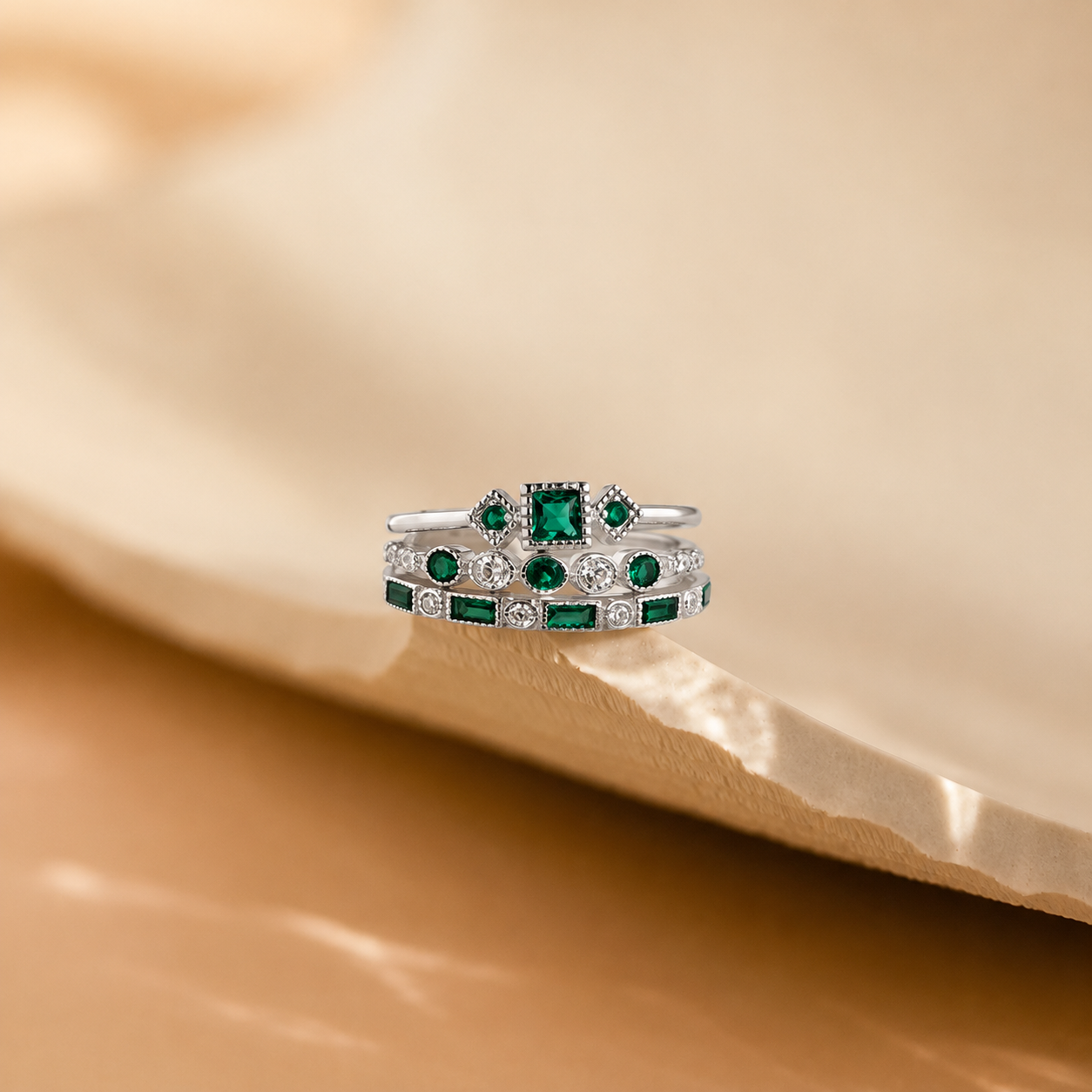 Emerald Stacking Ring Set