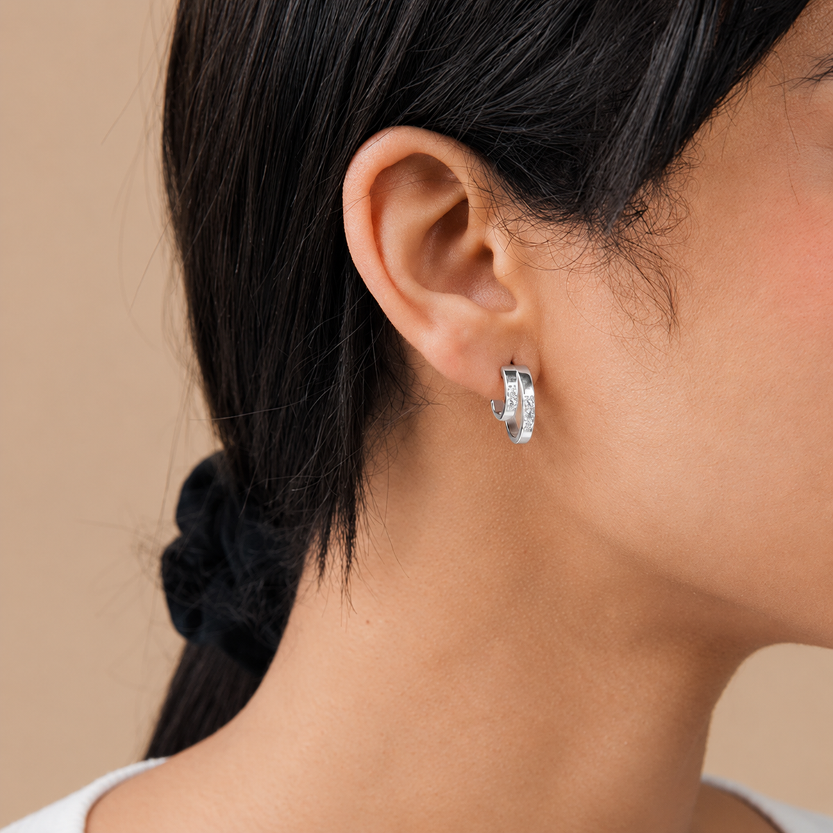 Laura Duo Pave Hoops in white gold 
