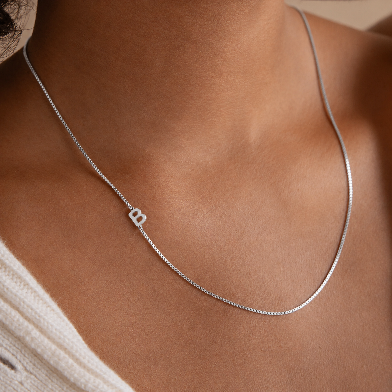 Sideways Initial Necklace In Box Chain