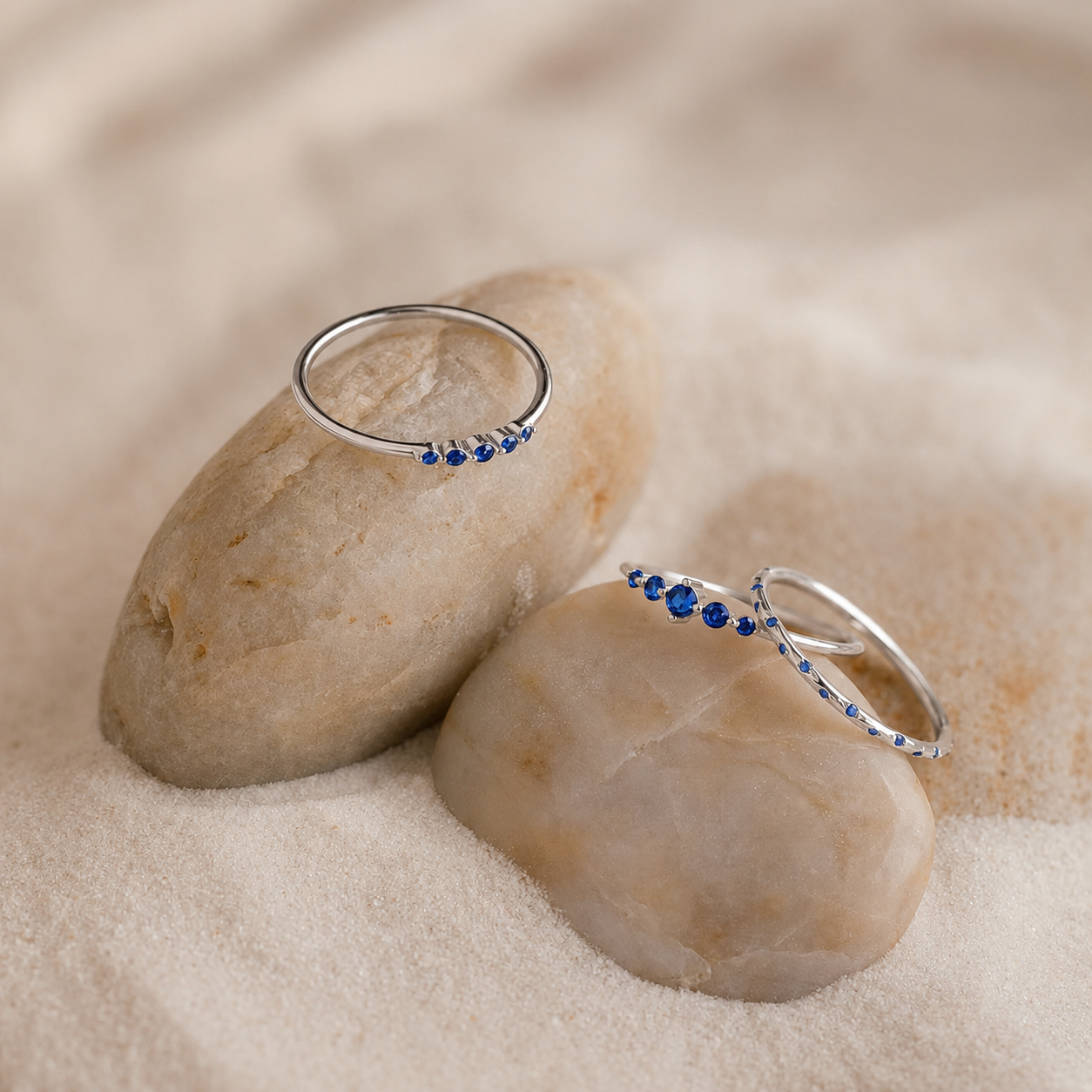Sapphire Stacking Ring Set: Ocean-Inspired Elegance