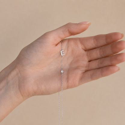 Sideways Initial Birthstone Necklace