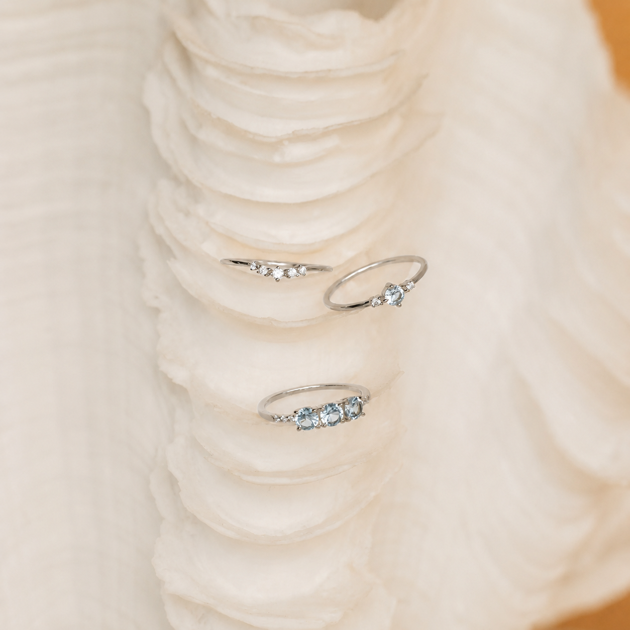 Tranquil Aquamarine Stacking Ring Set: Embrace Ocean-Inspired Serenity