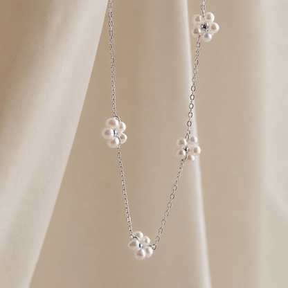 Flower Pearl Station Necklace