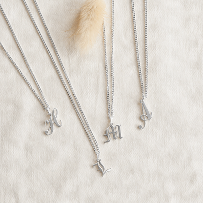 Old English Initial Necklace with Curb Chain