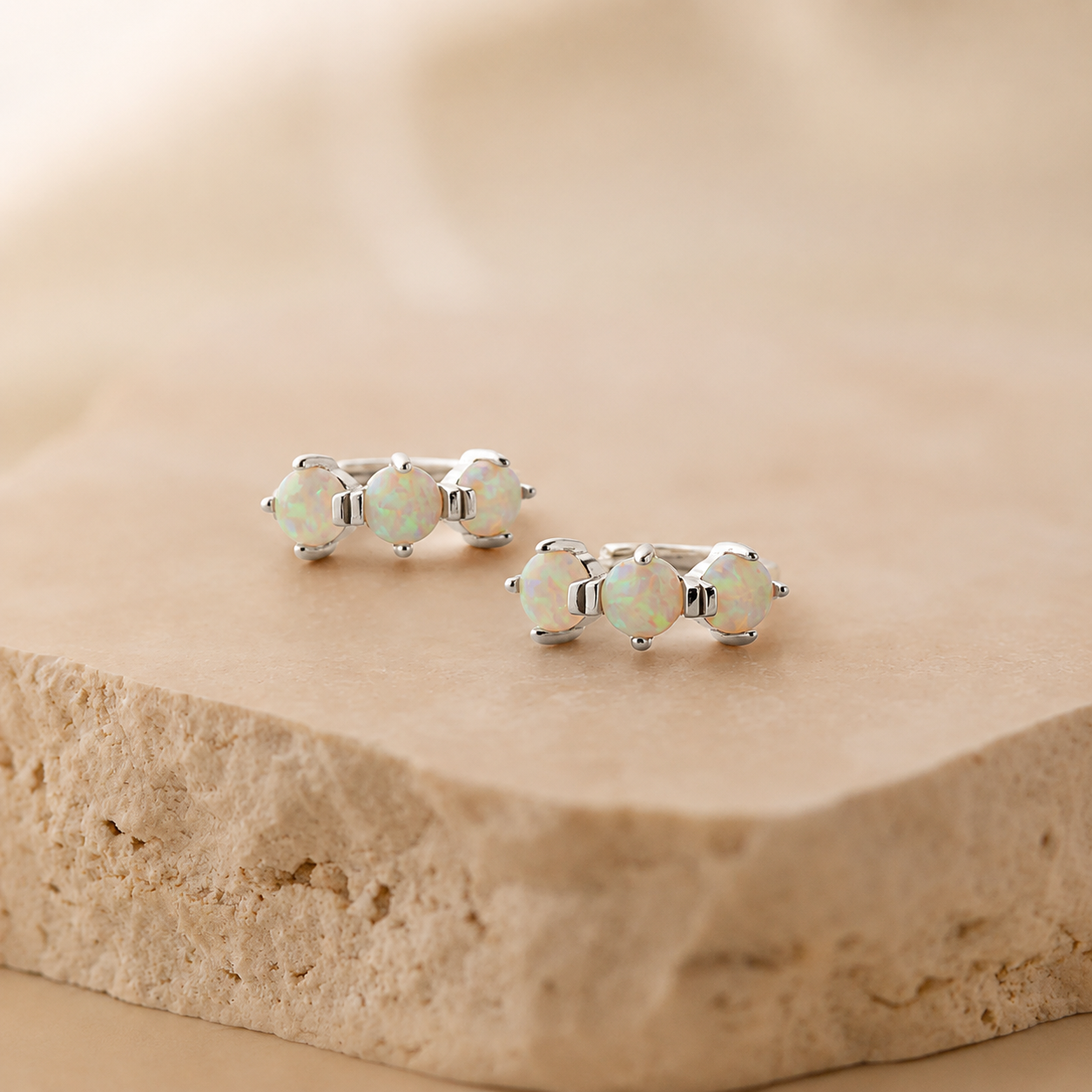 Triple Opal Birthstone Huggies