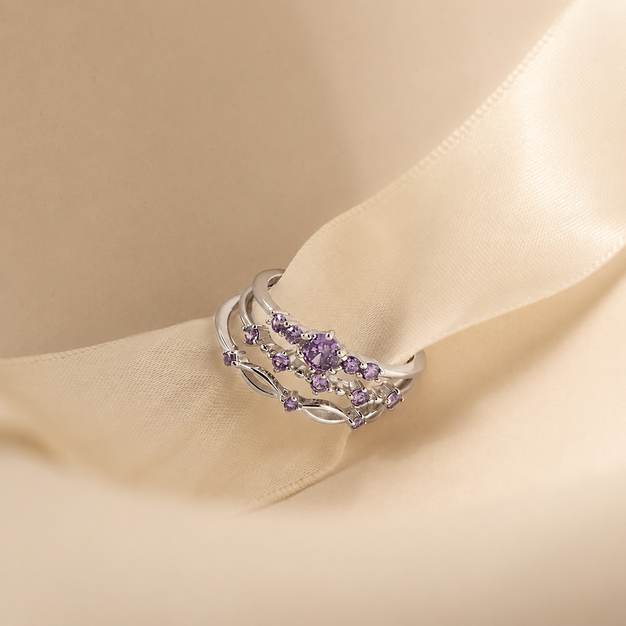 Amethyst Stacking Ring Set