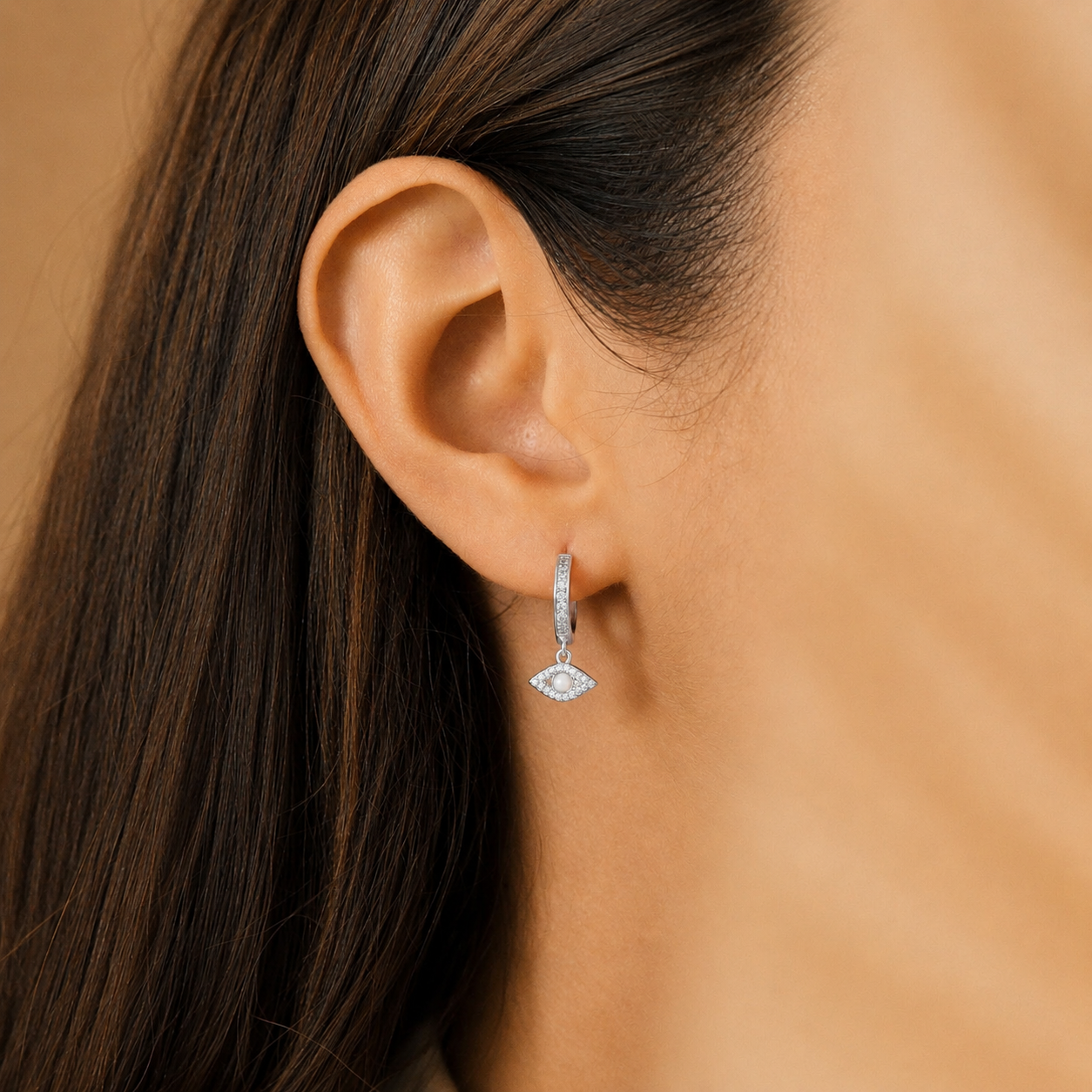 Aleah Opal Evil Eye Dangle Hoop Earrings