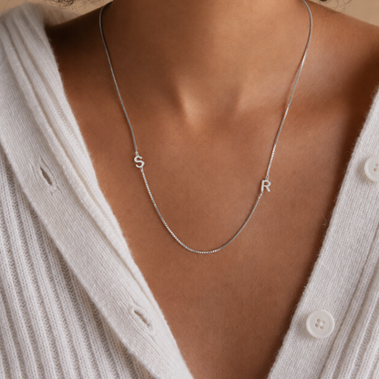 Duo Initial Necklace in Box Chain