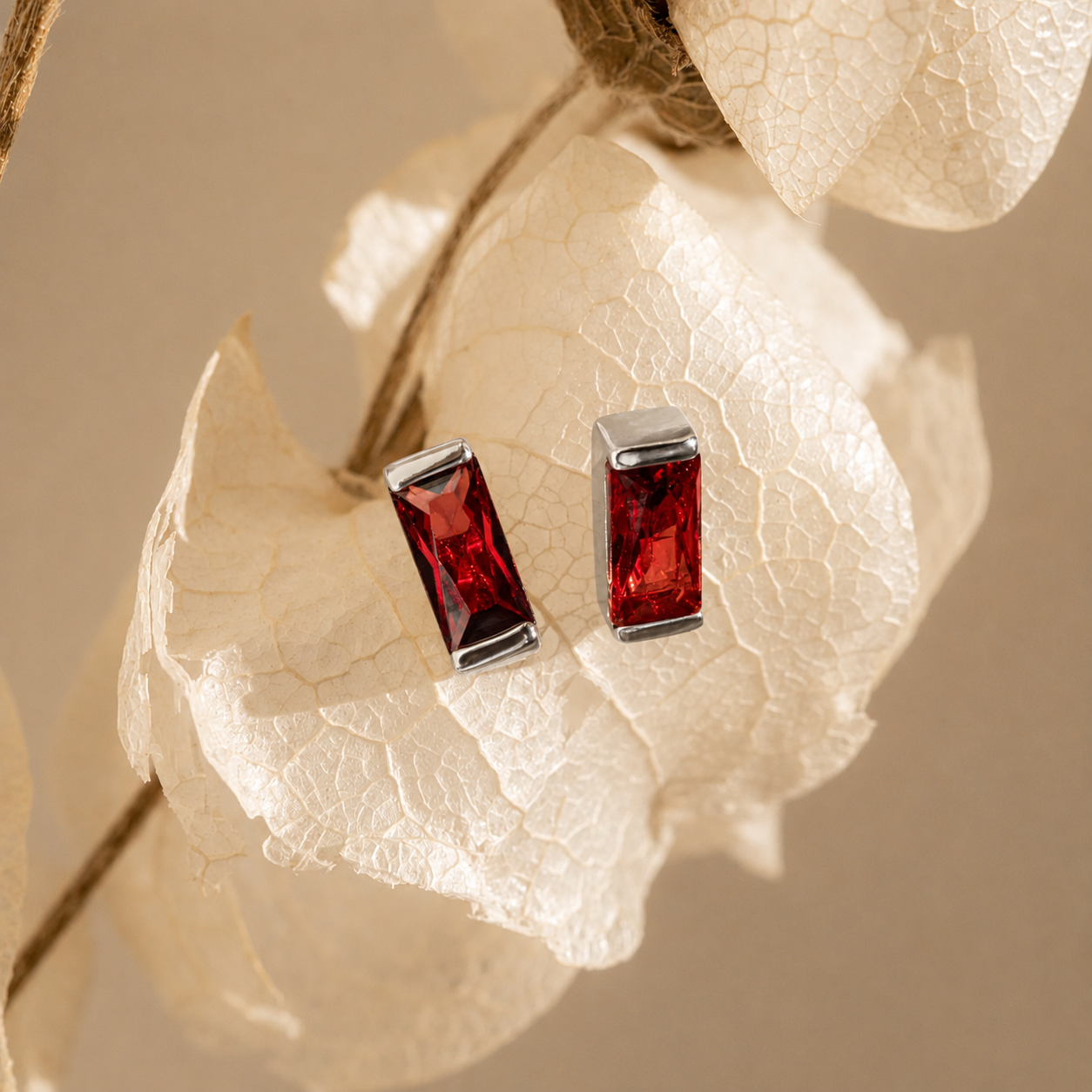 Baguette Birthstone Stud Earrings