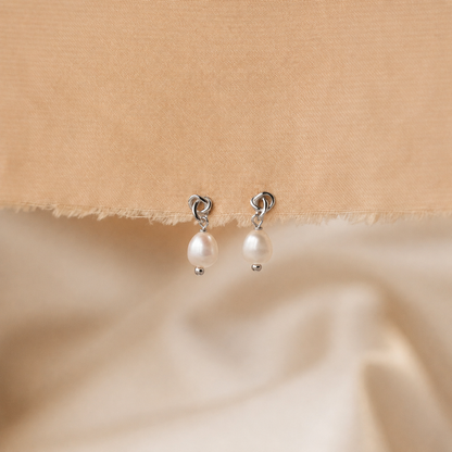 Dainty Knot Pearl Earrings