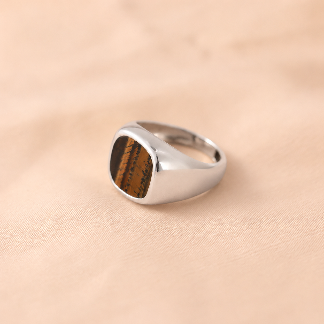 Men's Tigers Eye Signet Ring: Sterling Silver or 18K Gold with Faux Tiger's Eye Stone
