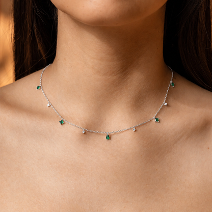 Emerald Diamond Station Necklace