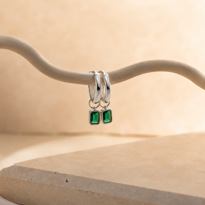 Dangling Emerald Birthstone Hoops