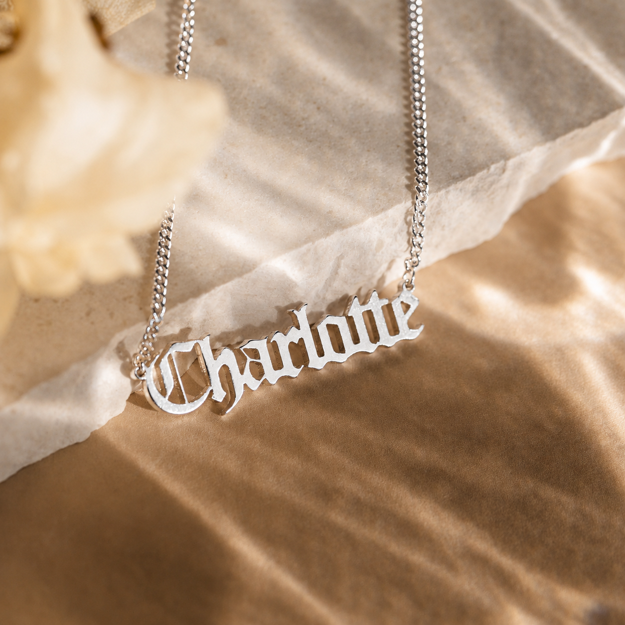 Old English Name Necklace in Curb Chain