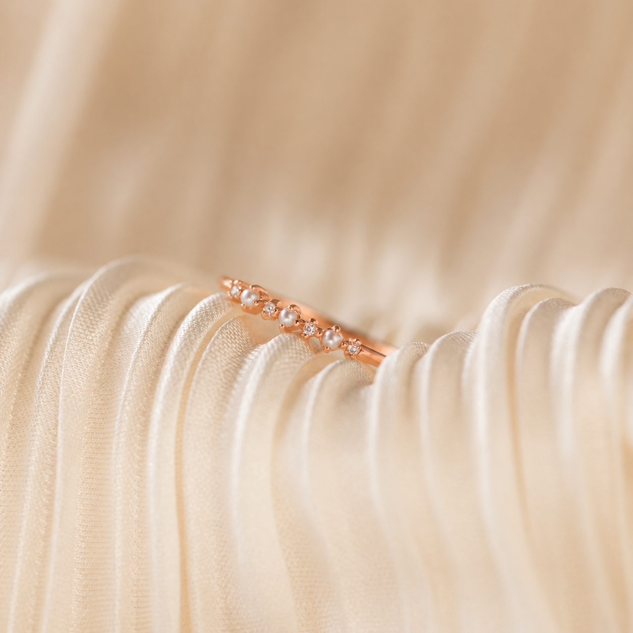 Gold Pearl Diamond Stacking Ring