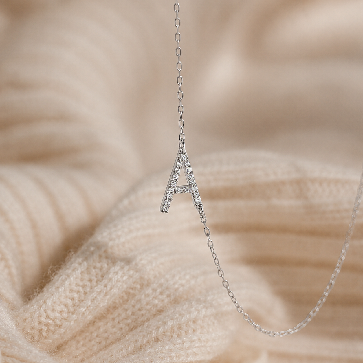 Mini Pave Sideways Initial Necklace