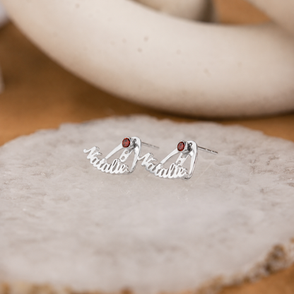 Personalized Birthstone Name Wrap-around Earrings