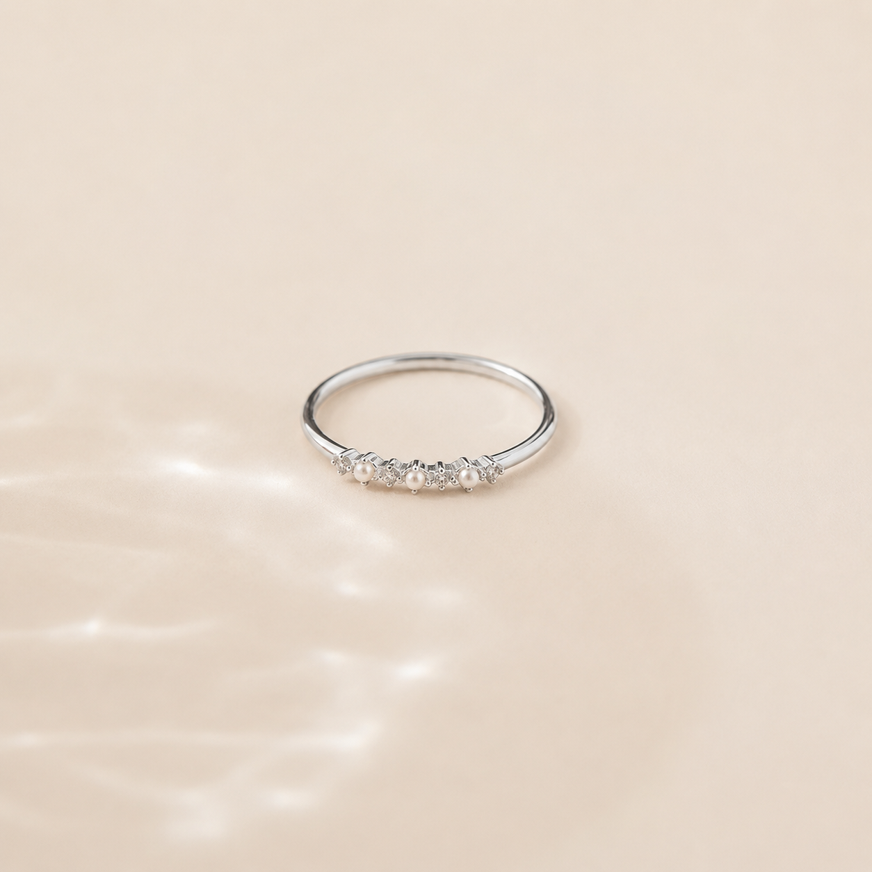 Gold Pearl Diamond Stacking Ring