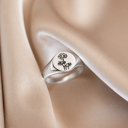 Birth Flower Signet Ring