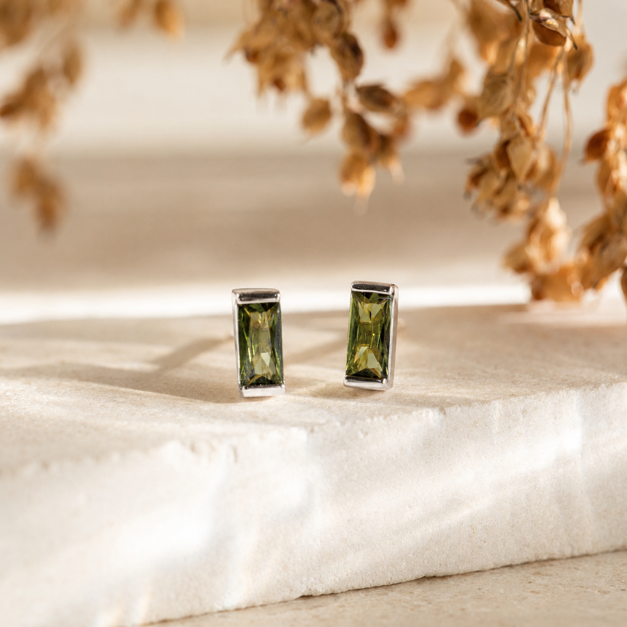 Baguette Birthstone Stud Earrings
