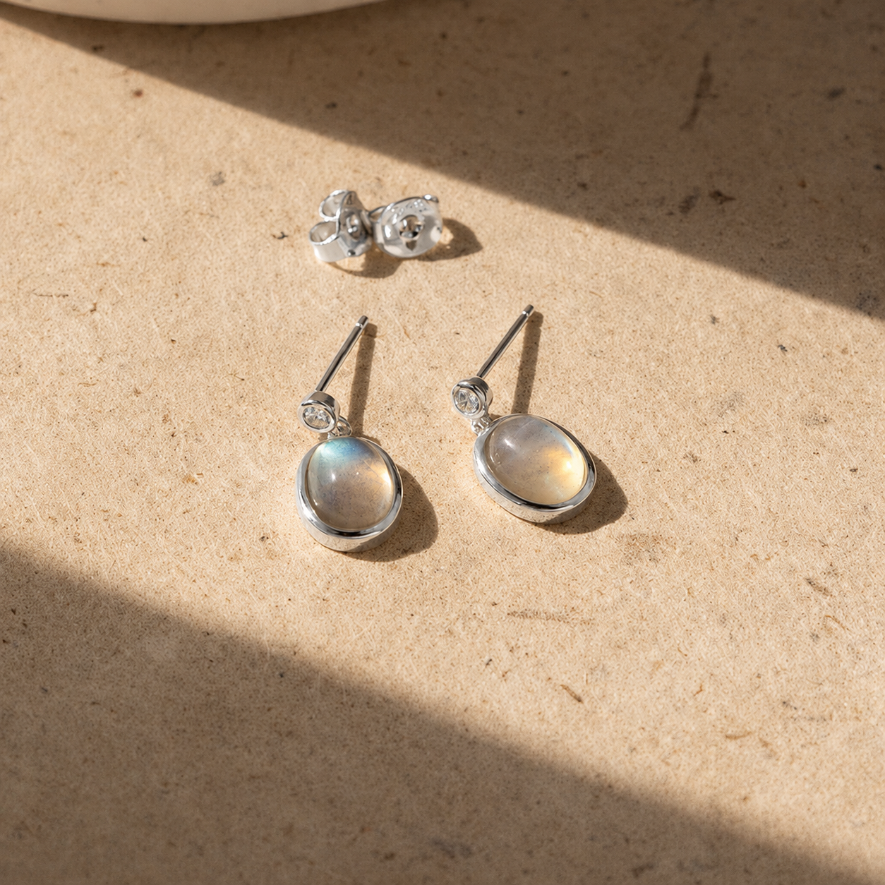 Moonstone Drop Earrings with Diamond Stud