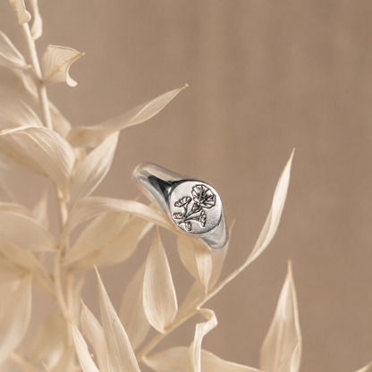 Birth Flower Signet Ring