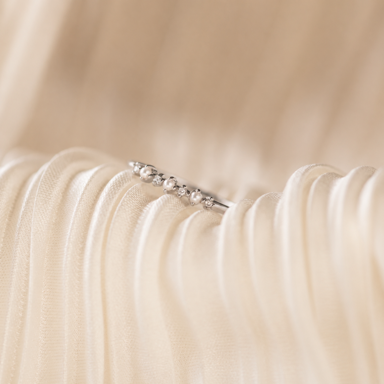 Gold Pearl Diamond Stacking Ring