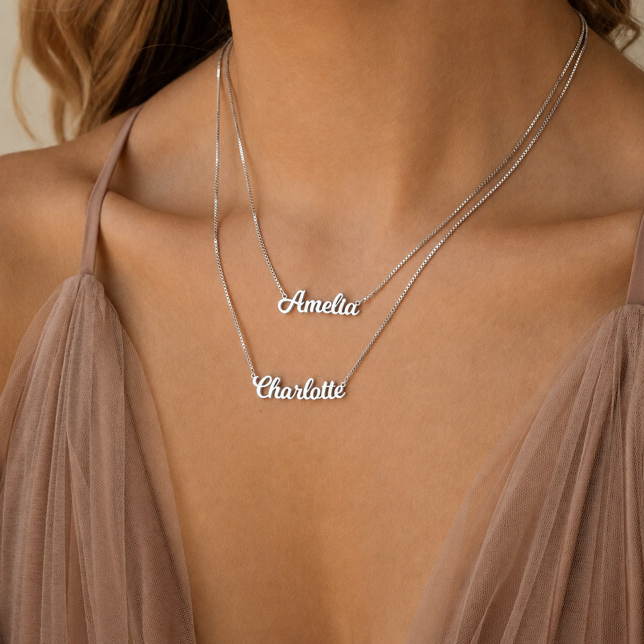 Mellow Double Name Necklace in Box Chain