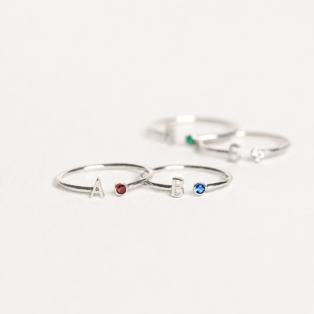 Modern Initial Birthstone Ring