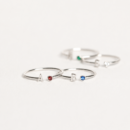Modern Initial Birthstone Ring