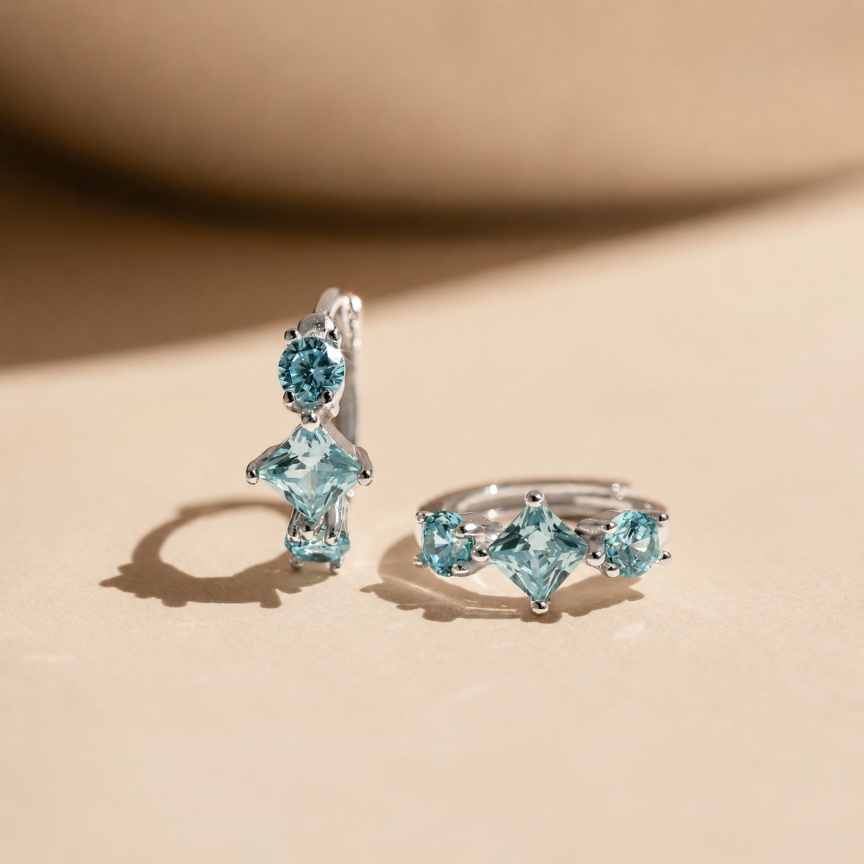 Aquamarine Huggie Hoops