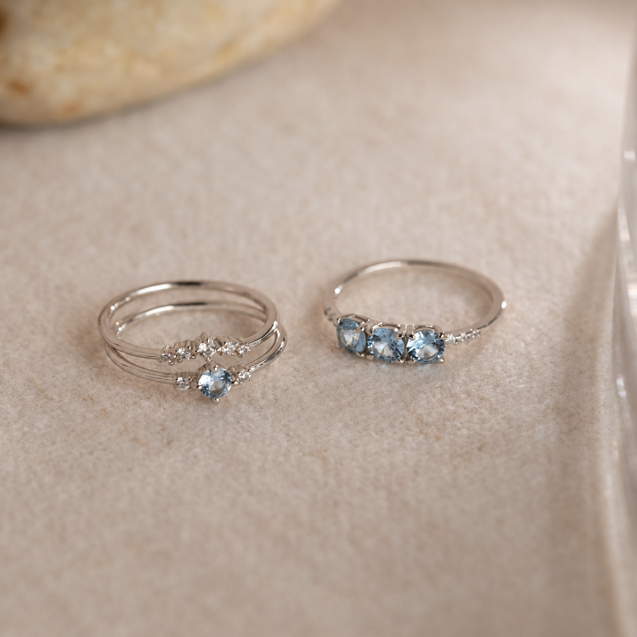 Tranquil Aquamarine Stacking Ring Set: Embrace Ocean-Inspired Serenity