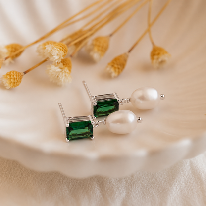 Emerald Pearl Drop Earrings