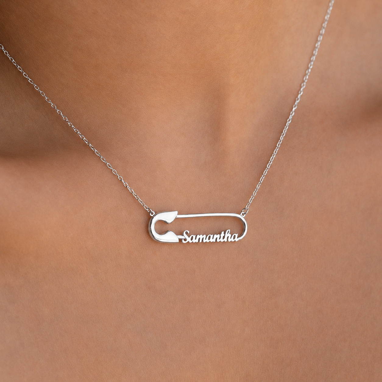 Safety Pin Name Necklace