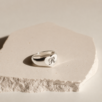 Traditional Initial Heart Signet Ring