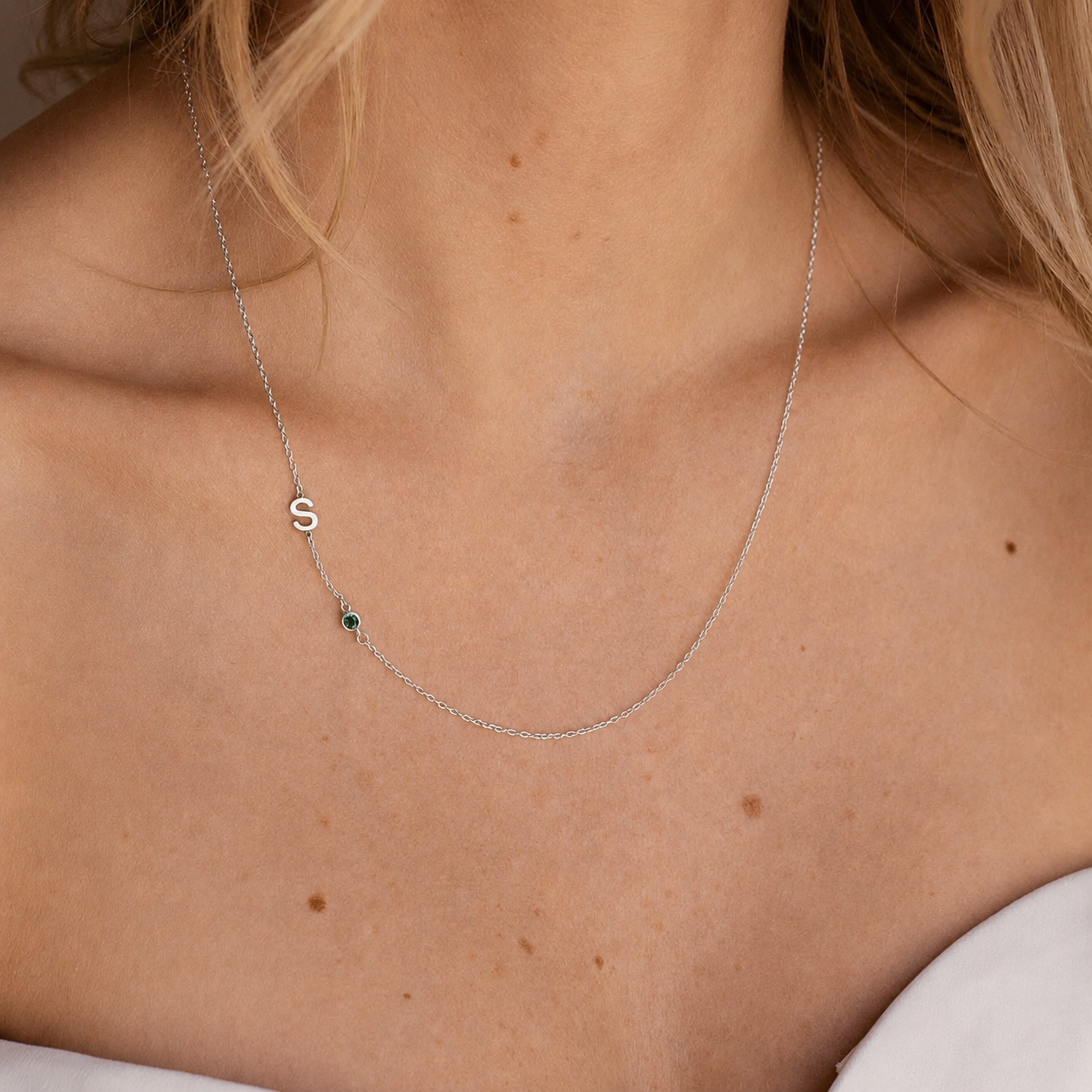 Sideways Initial Birthstone Necklace